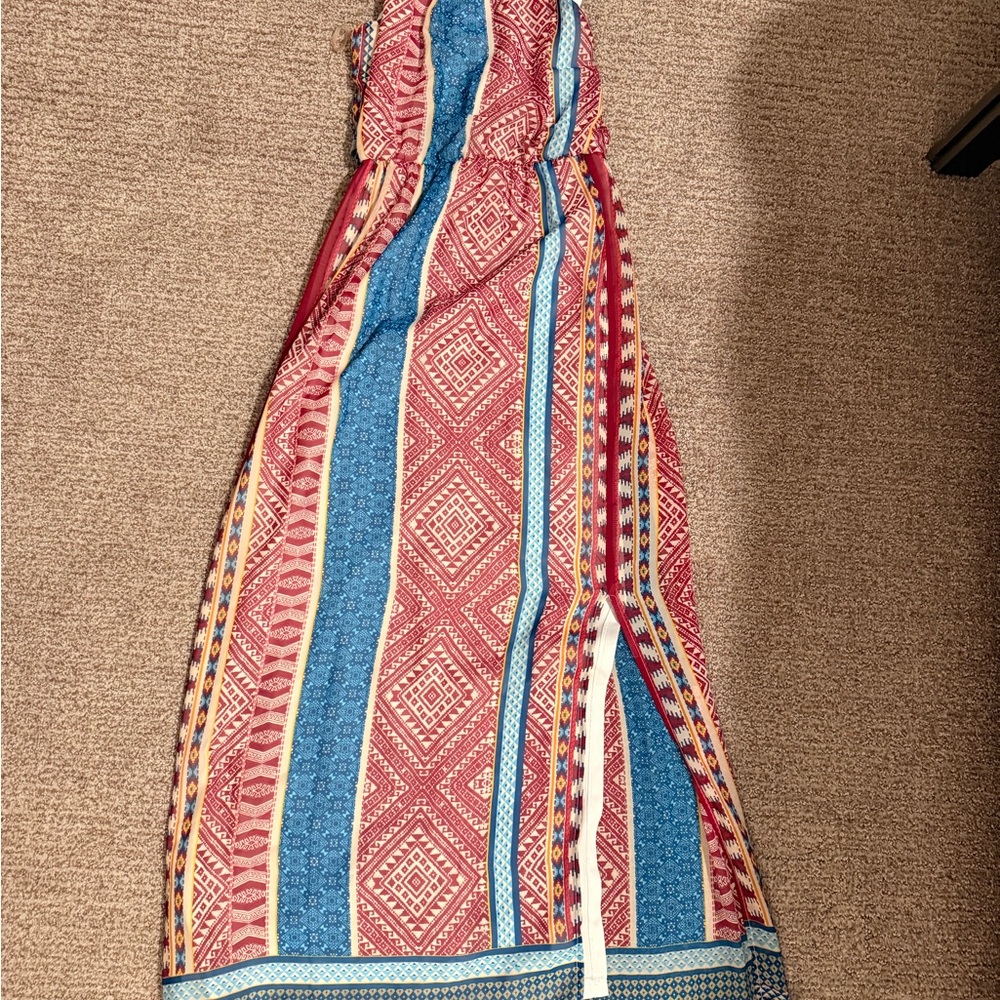 As U Wish Red and Blue Boho Stripe Maxi Dress